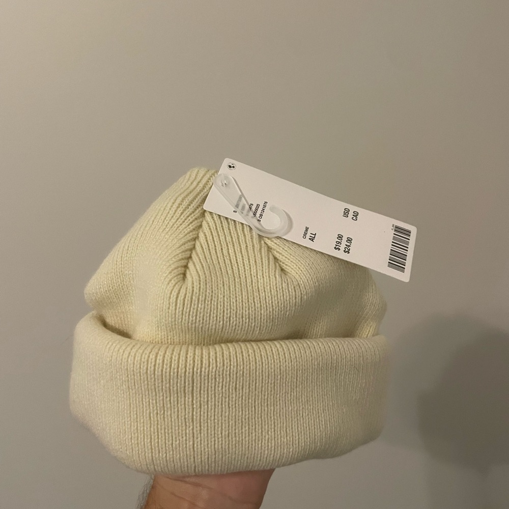 Urban Outfitters Cream Short Roll Knit Beanie